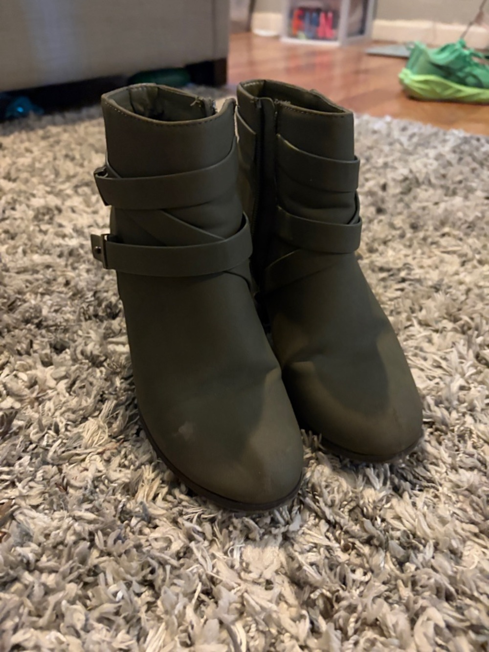 Women’s Olive Green Ankle Boots with Wrap Straps